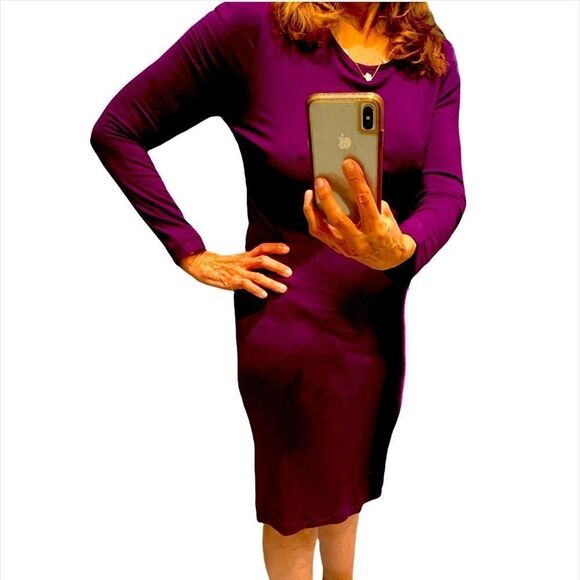 Tobey Grey purple jersey body com sexy dress cowl back draped and open Small - Picture 3 of 9